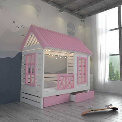 Кровать домик Barby-1-G2S-D5 для детей и подростков из массива сосны 