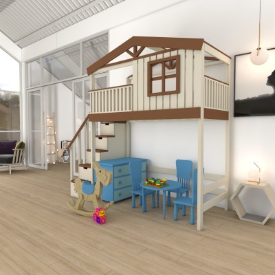 Кровать чердак двухъярусная в виде домика Chalet-CH-G1-N-LKP4  из массива сосны 