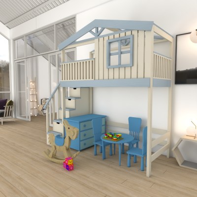Кровать чердак двухъярусная в виде домика Chalet-CH-G1-N-LKP4  из массива сосны 