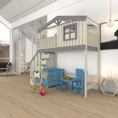 Кровать чердак двухъярусная в виде домика Chalet-CH-G1-N-LKP4  из массива сосны 
