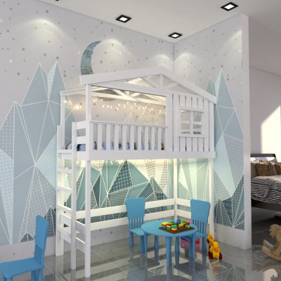 Кровать чердак двухъярусная в виде домика Chalet-CH-G1S-LKP4  из массива сосны 