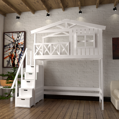 Кровать чердак двухъярусная в виде домика Chalet-CH-G1S-LKP4  из массива сосны 