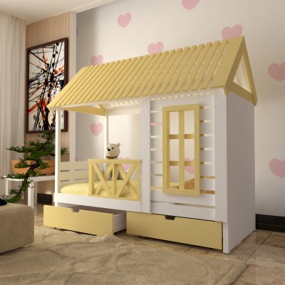 Кровать домик Барби-1-G4-Y для детей и подростков из массива сосны 