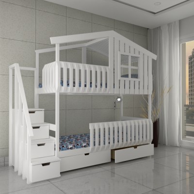 Кровать чердак - домик Palafitos-2-G1Dr-LKP4-NB для детей и подростков из массива сосны 