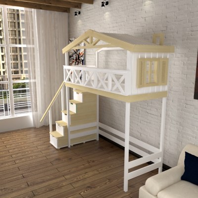 Кровать чердак двухъярусная в виде домика Chalet-Tr1-CH-LKP4  из массива сосны 