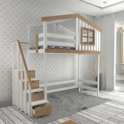 Кровать чердак - домик Palafitos-G1-Ch-LKP4 для детей и подростков из массива сосны 